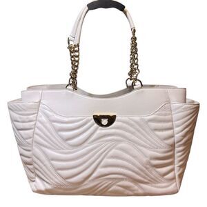 Salvatore Ferragamo Pink Beige Matelasse Leather Lianne Tote Bag Large Auth